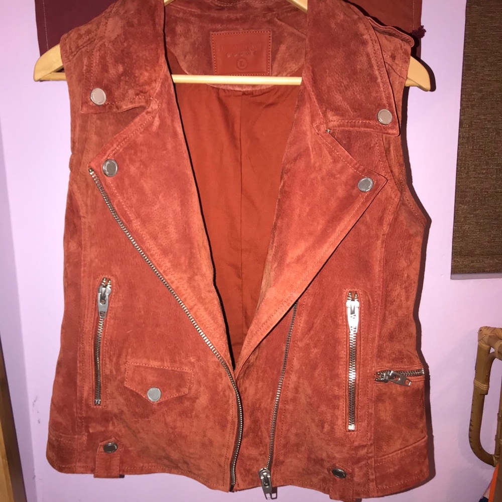 Rust Suede Moto Utility Vest